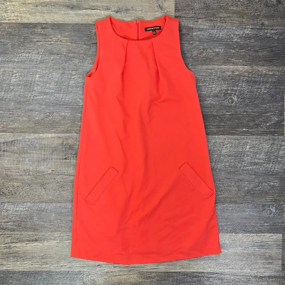Adrienne Vittadini coral pink sleeveless 60s style shift dress sz small S B178 - Picture 2 of 5